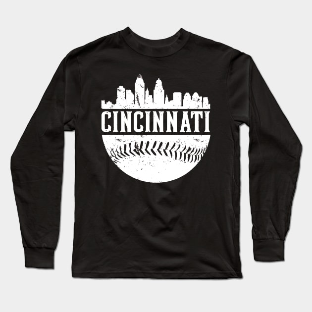 Cincinnati Ohio City Skyline Baseball Long Sleeve T-Shirt by Vigo